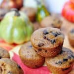 Stack of Pumpkin Chocolate Chip Bread Muffins.