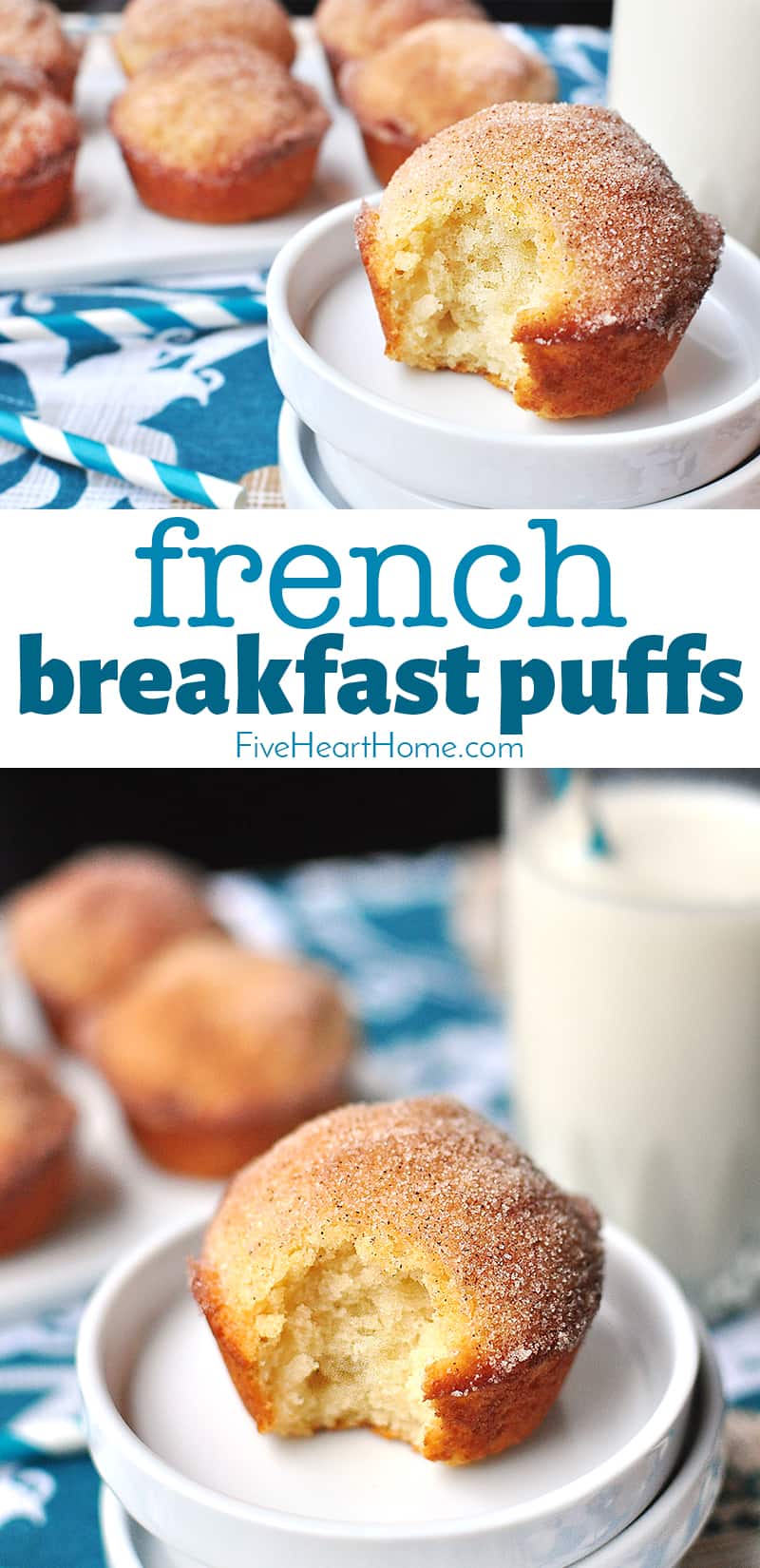 French Breakfast Puffs, two-photo collage with text.