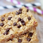 Close-up of two granola bars on table.