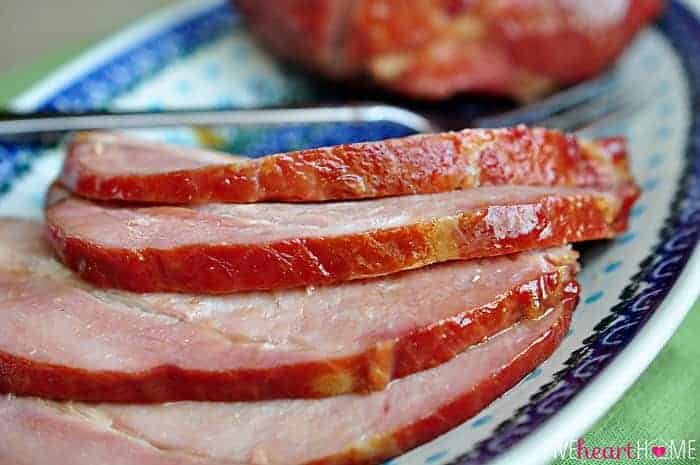 Slow Cooker Brown Sugar Ham ~ an effortless way to cook your Easter ham with a glaze of pineapple juice, brown sugar, balsamic vinegar, Dijon, and honey | FiveHeartHome.com