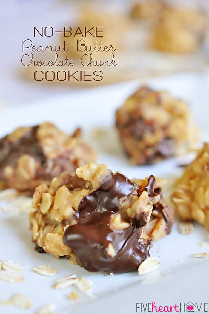 No-Bake Peanut Butter Chocolate Chunk Cookies with Text Overlay 