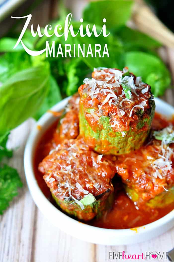 Zucchini Marinara with text overlay.