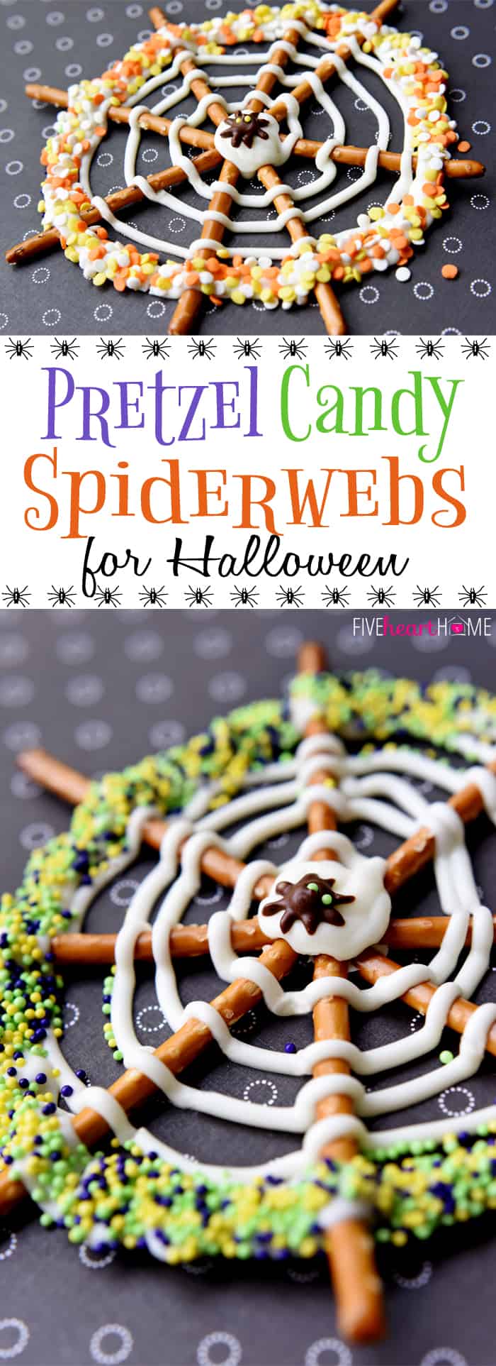 Pretzel Candy Spiderwebs, two-photo collage with text overlay 