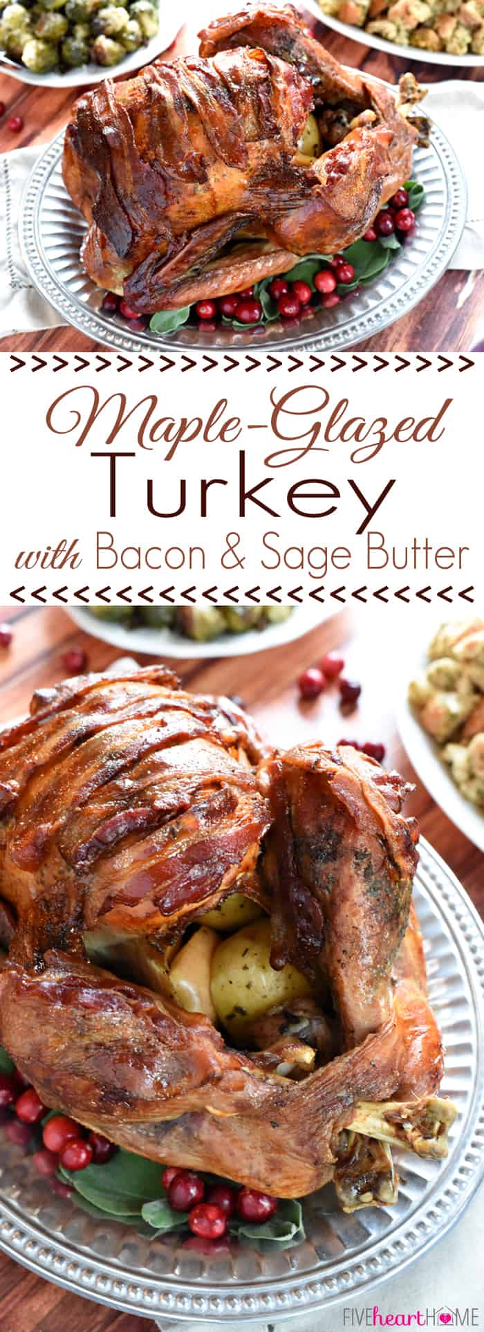 Maple-Glazed Turkey with Bacon and Sage Butter Collage with Text Overlay 