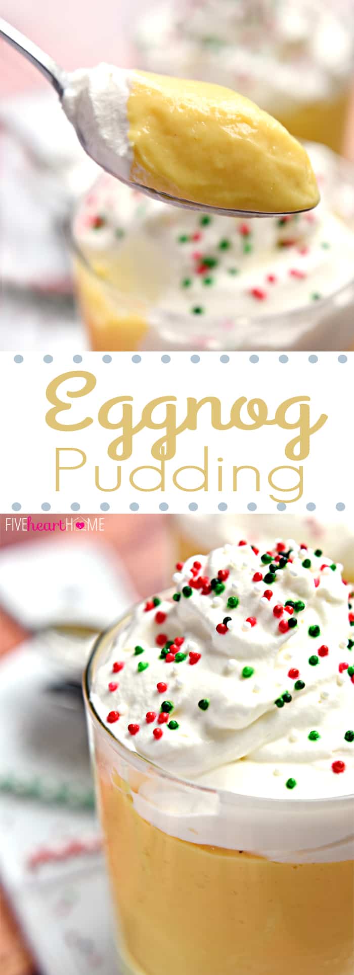 Eggnog Pudding with Whipped Cream Collage with Text Overlay 