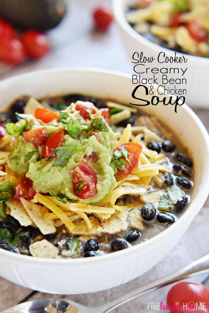 Slow Cooker Chicken Black Bean Soup with text overlay