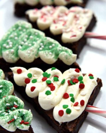 Christmas Tree Brownies on a plate.