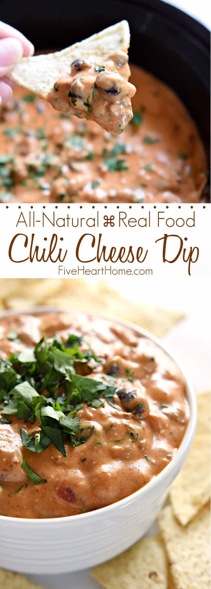 All-Natural Chili Cheese Dip Collage with Text Overlay 
