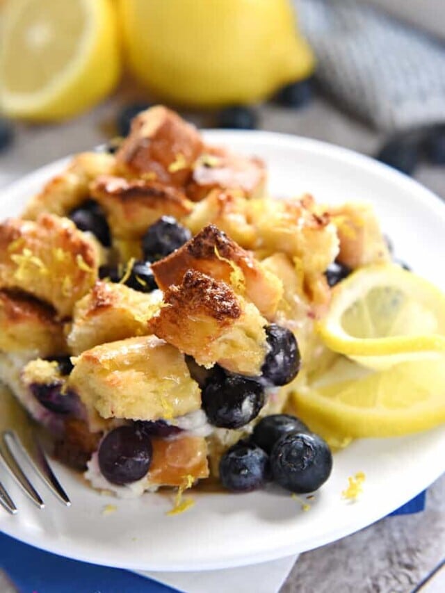 Lemon Overnight Baked French Toast (with Blueberries)