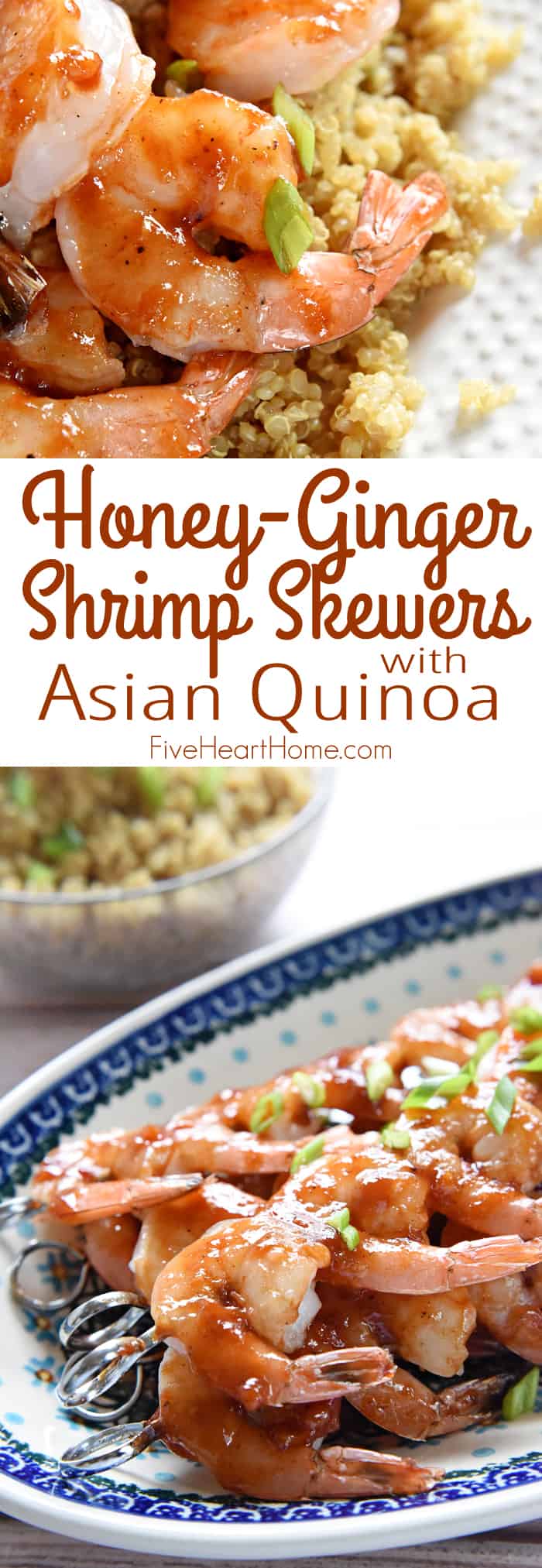  Honey Ginger Shrimp Skewers with Asian Quinoa and text overlay