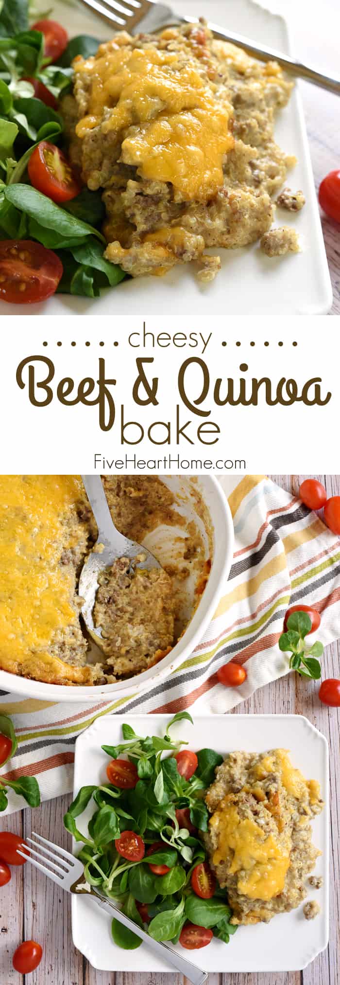 Cheesy Beef & Quinoa Bake Collage with Text Overlay 