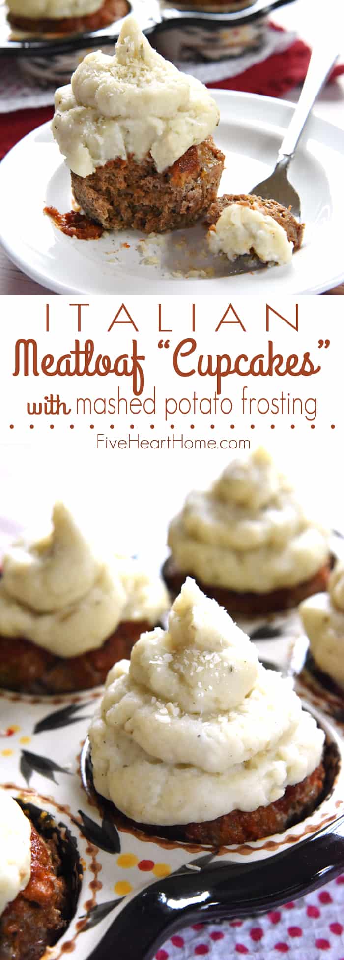Italian Meatloaf "Cupcakes" with Mashed Potato Frosting Collage with Text Overlay 