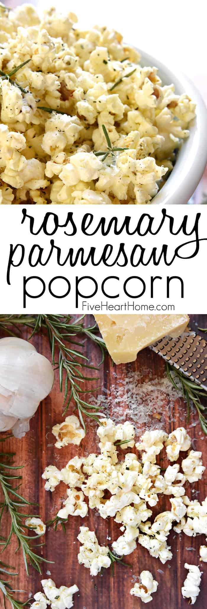 Rosemary Parmesan Popcorn Collage with Text Overlay 