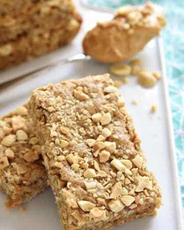 Peanut Butter Oatmeal Bars on white plate.