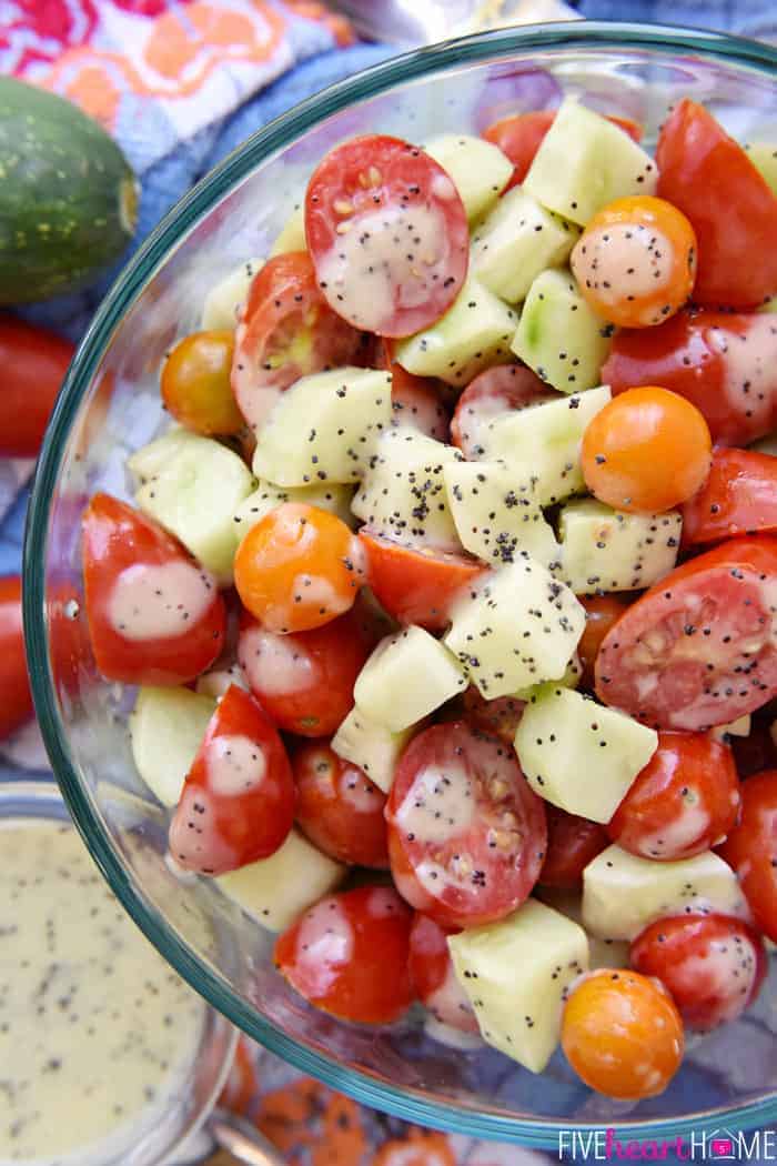 Aerial view of Tomato Cucumber Poppy Seed Salad