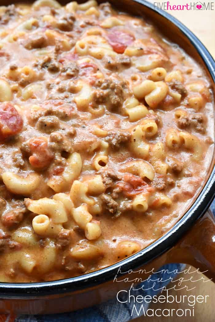 Homemade Cheeseburger Macaroni ~a creamy, flavorful, all-natural, copycat of the Hamburger Helper classic, with an easy, from-scratch cheese sauce that puts it over the top! | FiveHeartHome.com