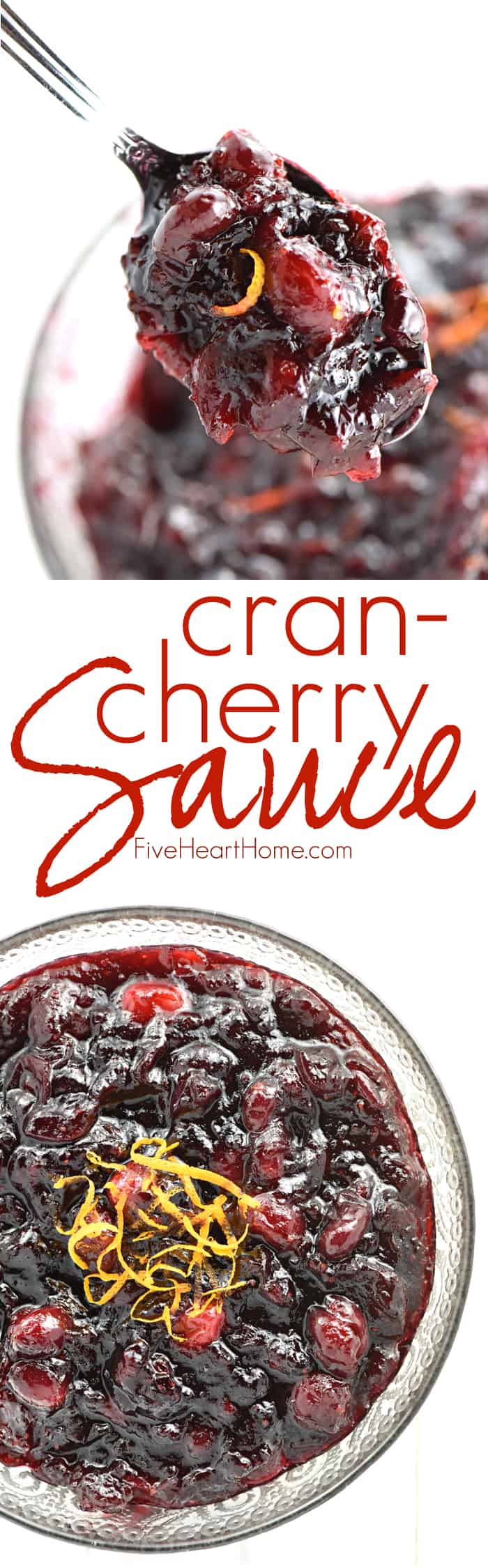 Cranberry Cherry Sauce, two-photo collage with text.