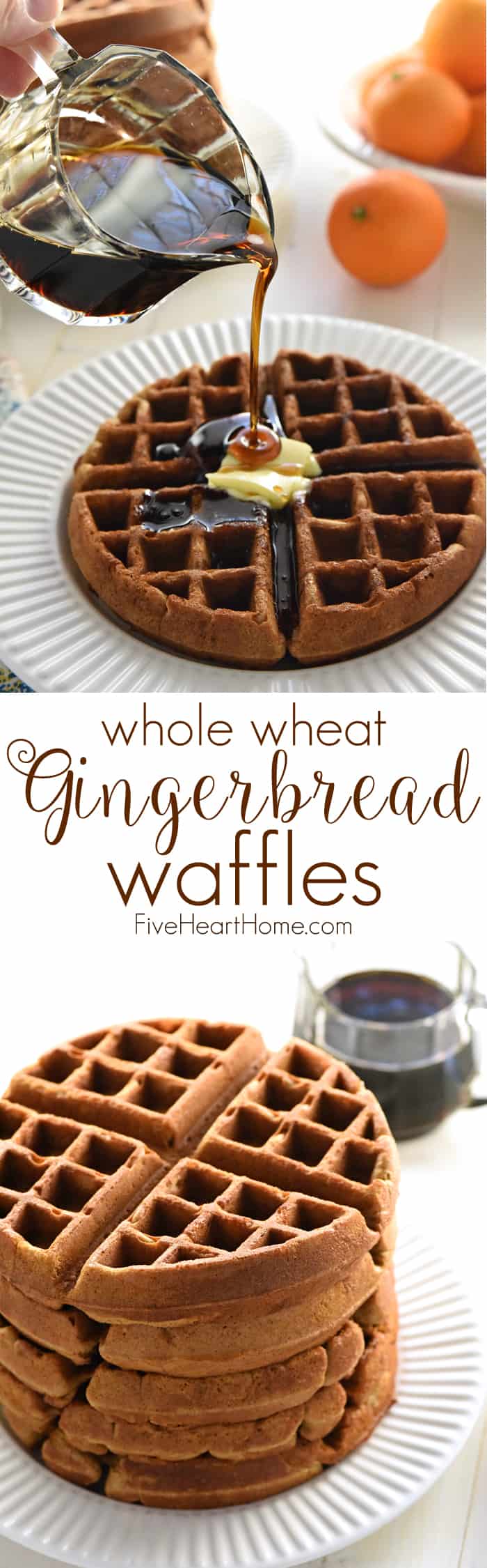 Whole Wheat Gingerbread Waffles with Collage and Text Overlay 