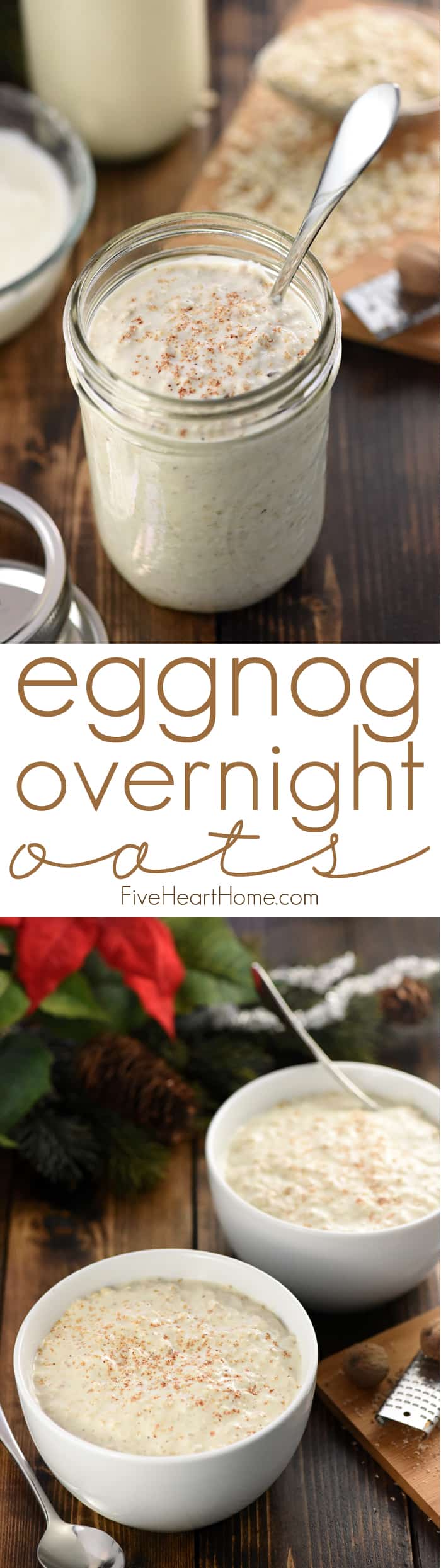 Eggnog Overnight Oats Collage with Text Overlay 