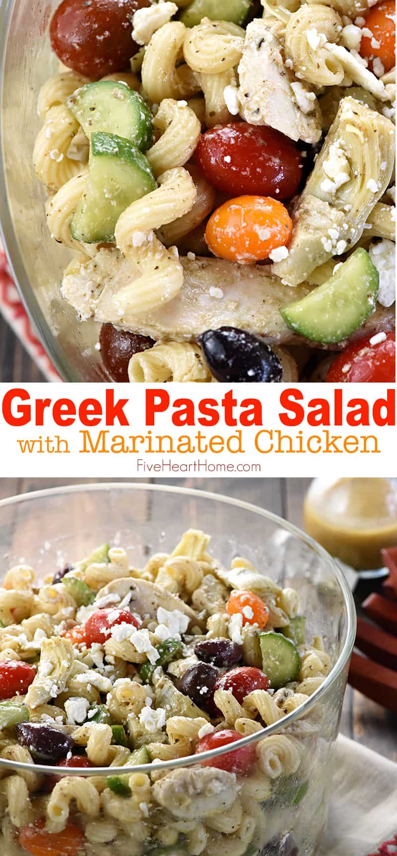 Greek Pasta Salad with Chicken, collage with text