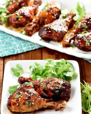 Slow Cooker Sweet Chili Drumsticks ~ this chicken recipe starts with a simple marinade of soy sauce, Thai sweet chili sauce, and ginger, then slow cooks until tender for an effortless, sweet-and-savory, Asian dinner that's healthier and more economical than take-out! | FiveHeartHome.com