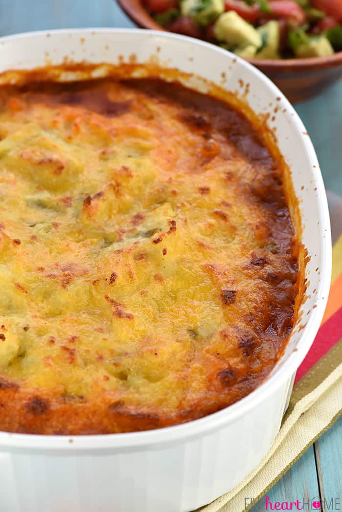 Close-up of golden-brown surface of mashed potatoes.
