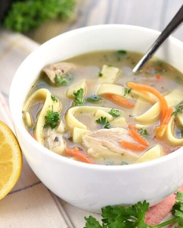 Quick & Easy Homemade Chicken Noodle Soup ~ a delicious, nourishing, cold-buster recipe for getting well soon! | FiveHeartHome.com