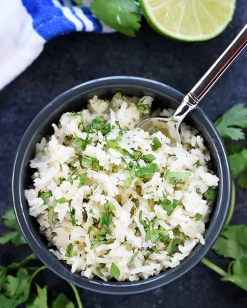 Aerial view of bowl of Cilantro Lime Rice.