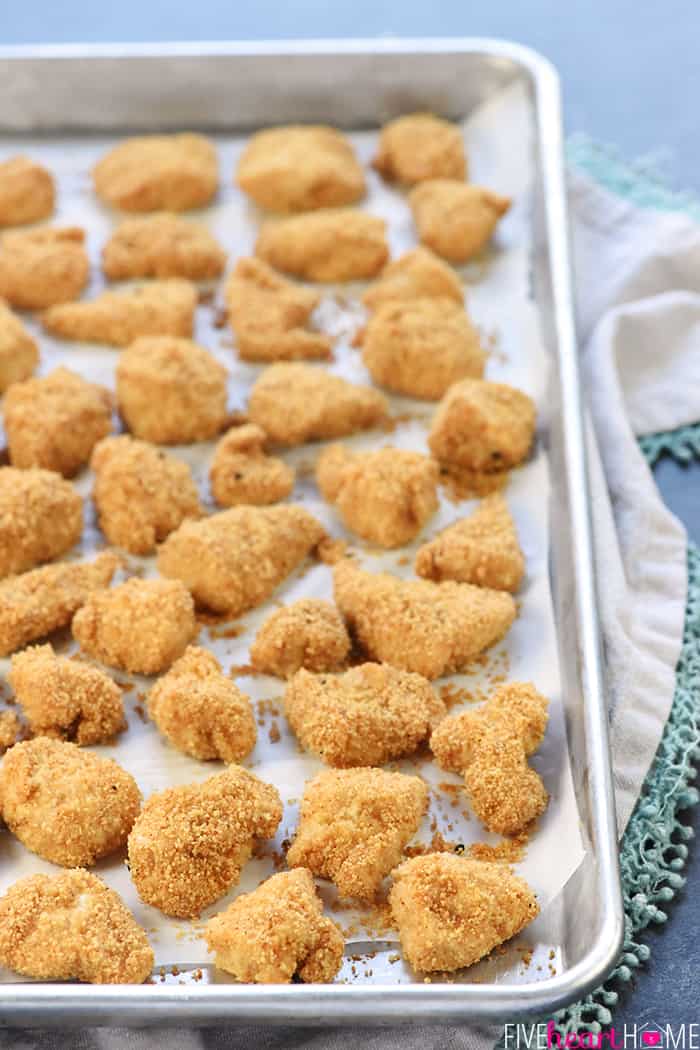 Baked on a sheet pan, fresh out of the oven.