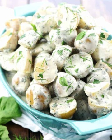 Herb & Greek Yogurt Potato Salad in serving bowl.