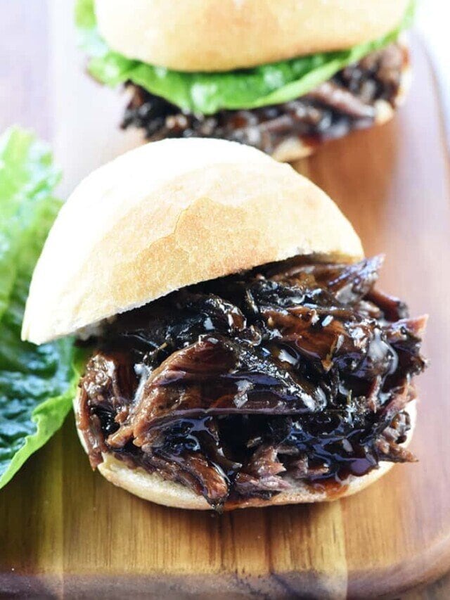 SLOW COOKER HONEY BALSAMIC SHREDDED BEEF SANDWICHES