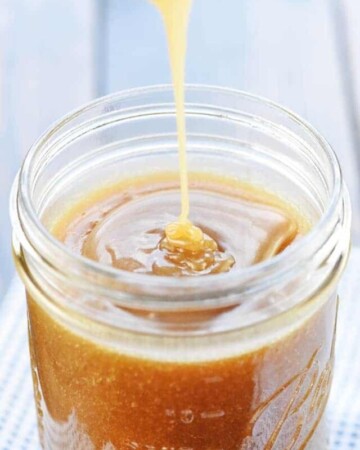 Caramel Sauce being poured into jar.