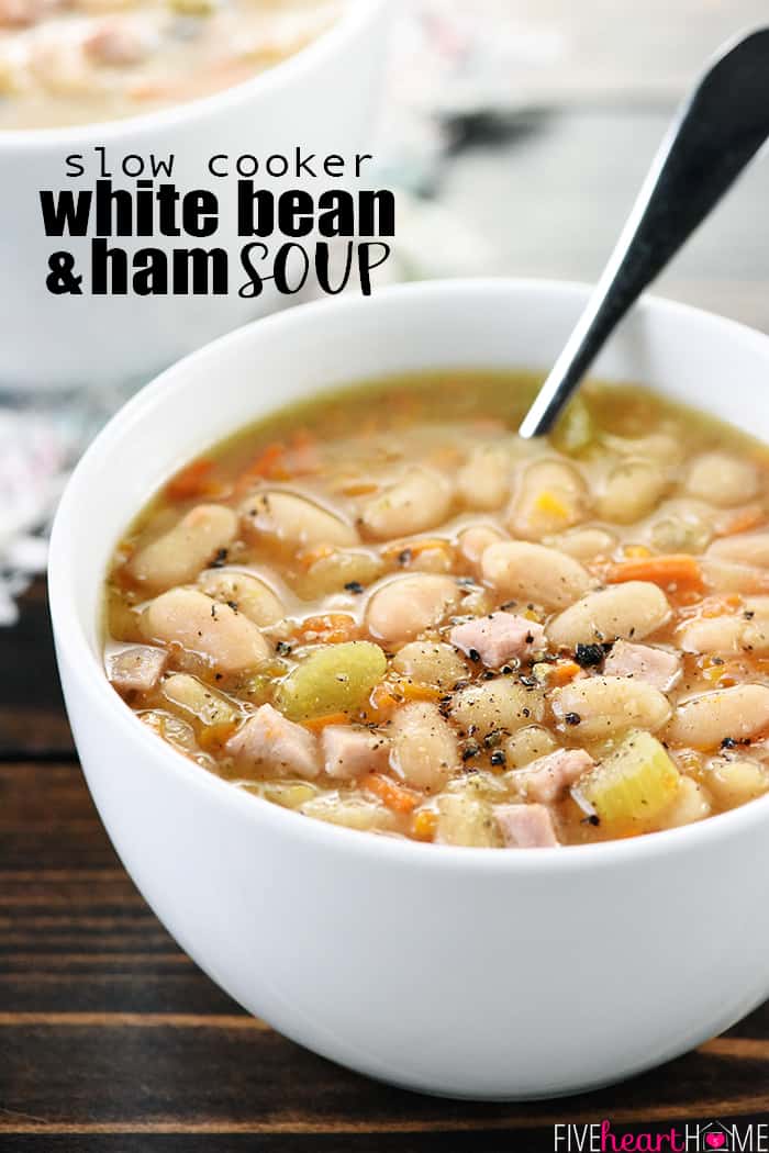 Crockpot Ham and Bean Soup with text overlay