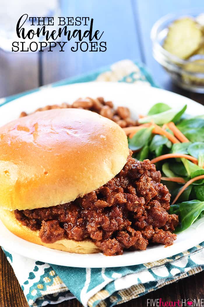 The BEST Homemade Sloppy Joes ~ delicious, quick, and easy to make using real ingredients instead of a store-bought can of sauce! | FiveHeartHome.com