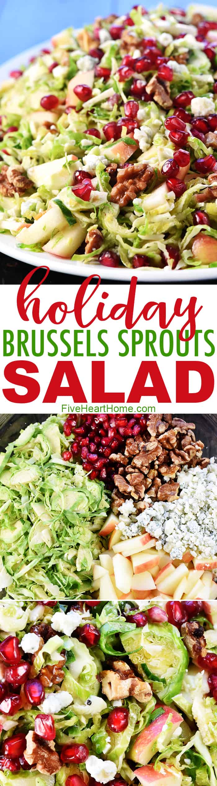 Holiday Shaved Brussels Sprout Salad, two-photo collage with text.
