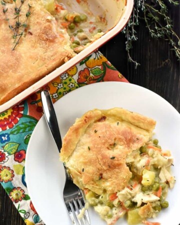 The BEST Chicken Pot Pie ~ features juicy chicken and tender veggies under a flaky, buttery crust for a delicious comfort food classic! | FiveHeartHome.com