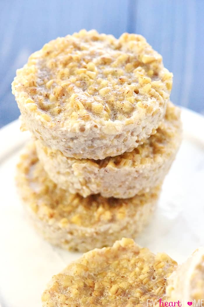 Frozen pucks of steel cut oatmeal in a stack.