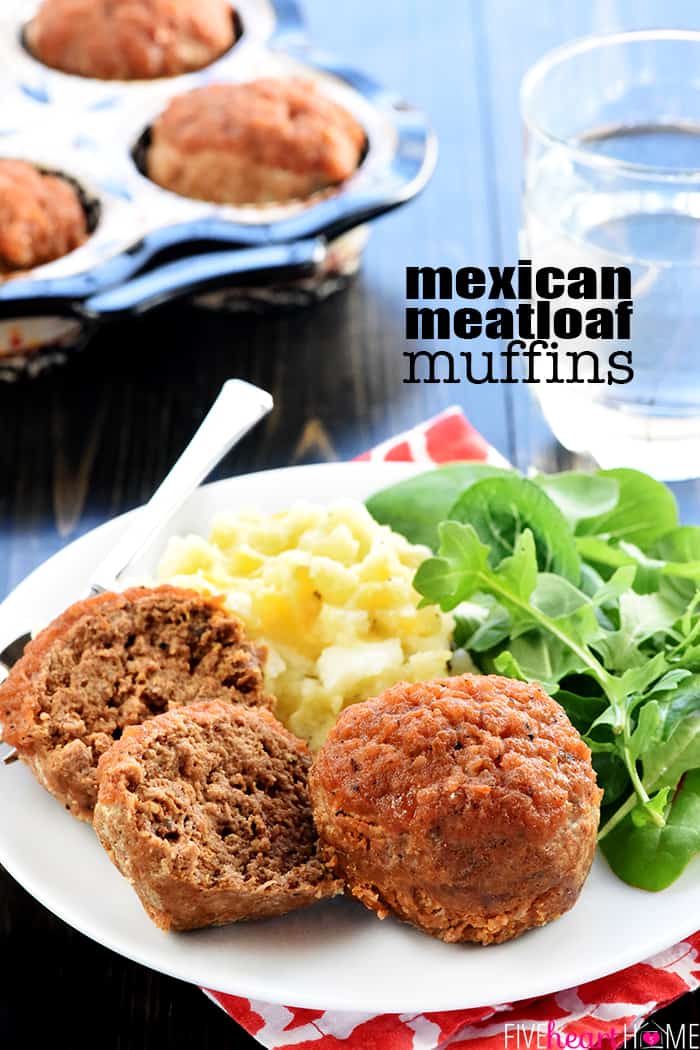 Mexican Meatloaf Muffins Recipe ~ simple to make, quick to cook, and full of zesty flavor from homemade taco seasoning and salsa! | FiveHeartHome.com
