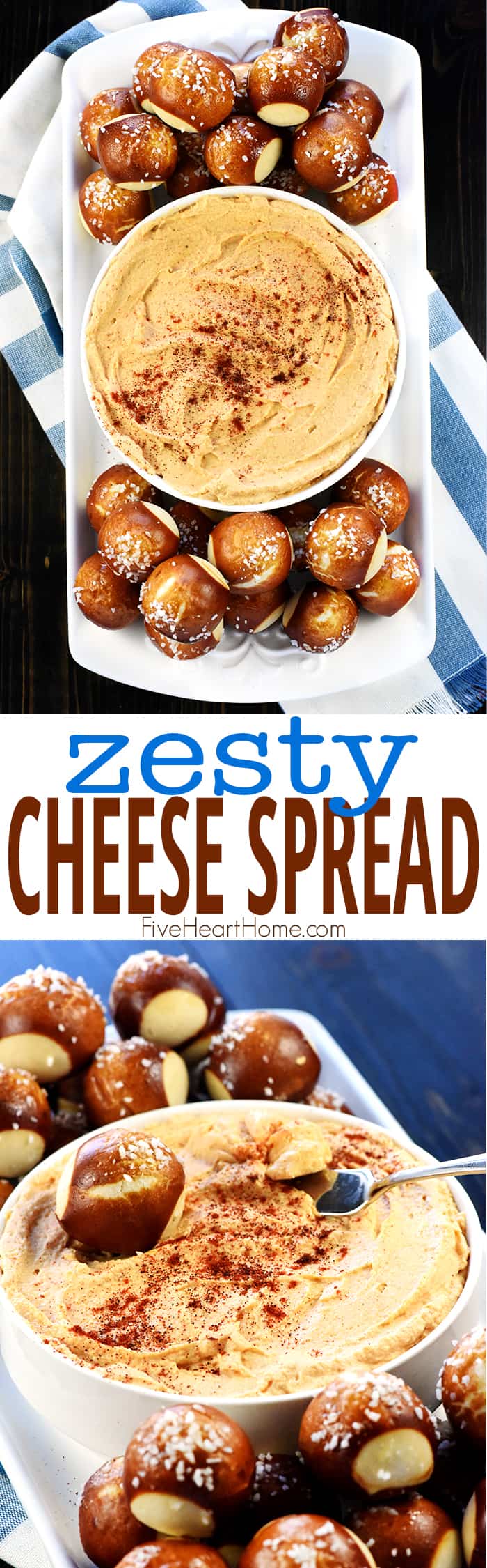 Zesty Cheese Spread, two-photo collage with text.