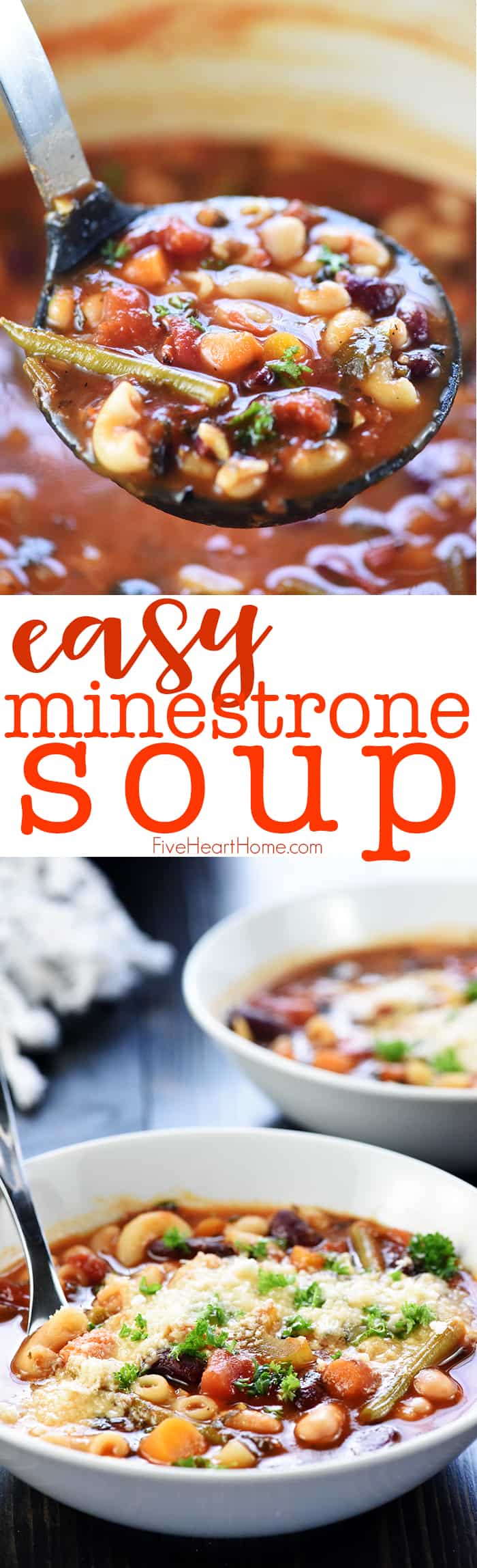 Easy Minestrone Soup, two-photo collage with text.