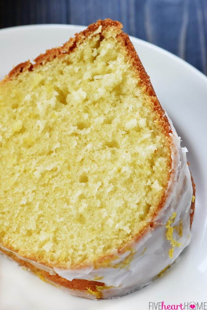 Zoom slice of Lemon Pound Cake.