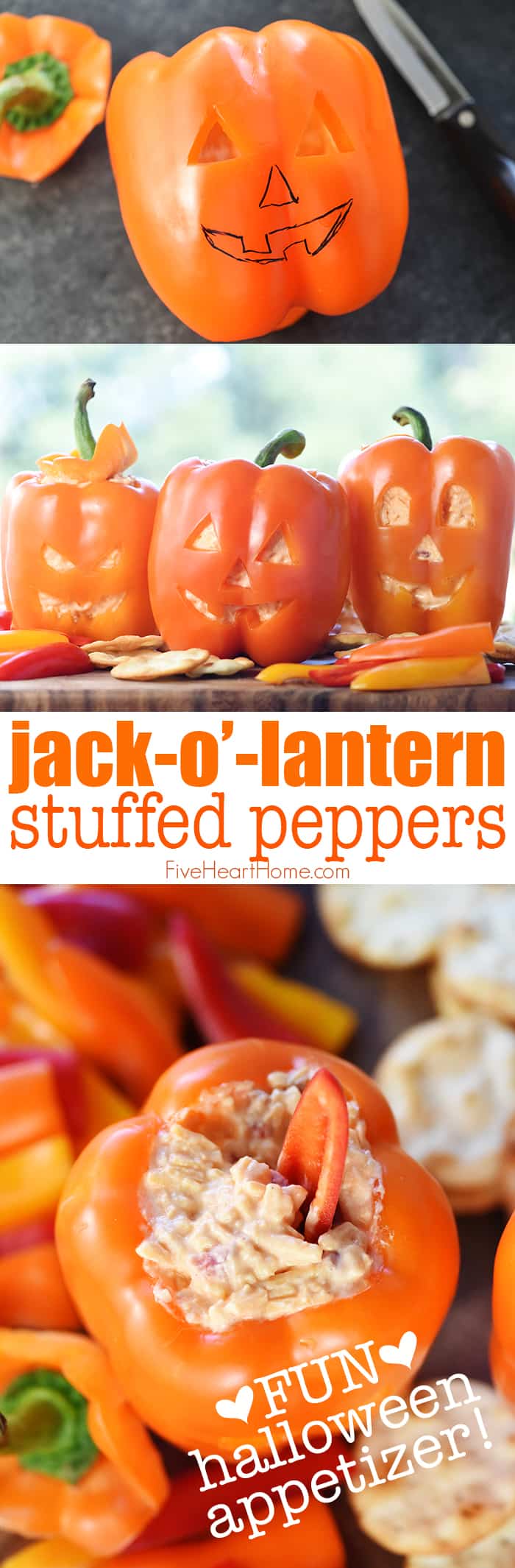 Jack-o'-Lantern Stuffed Peppers Collage with Text Overlay 