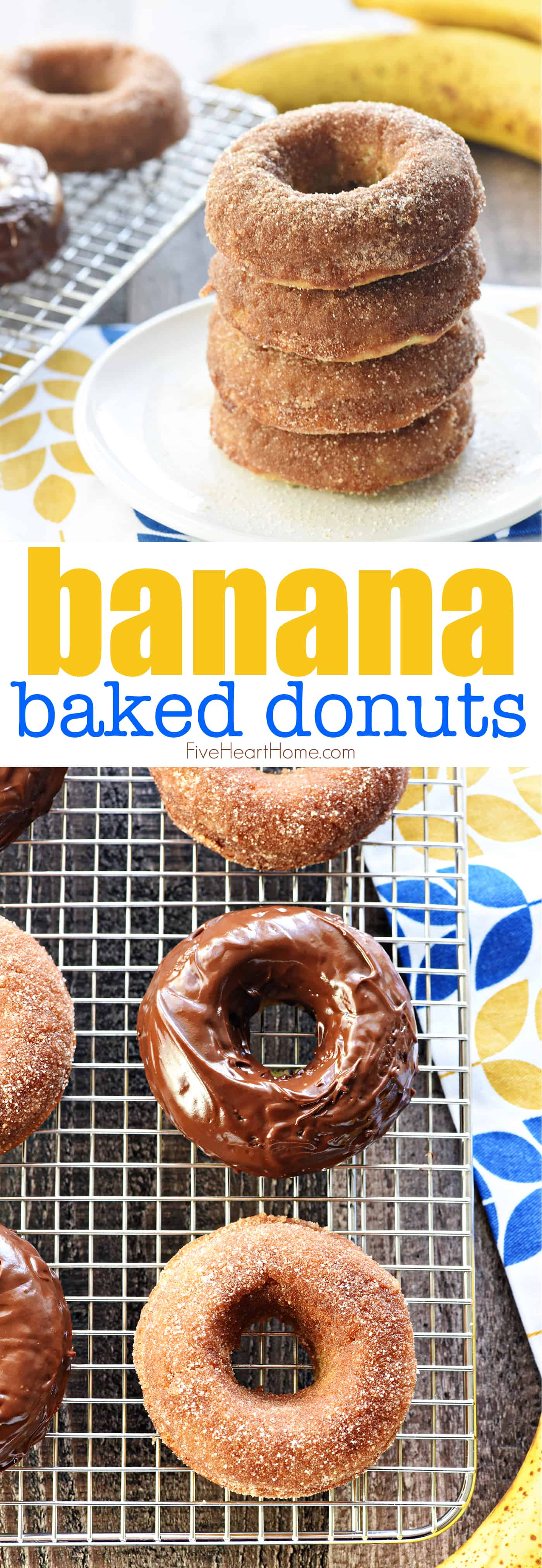 Banana Baked Donuts, two-photo collage with text