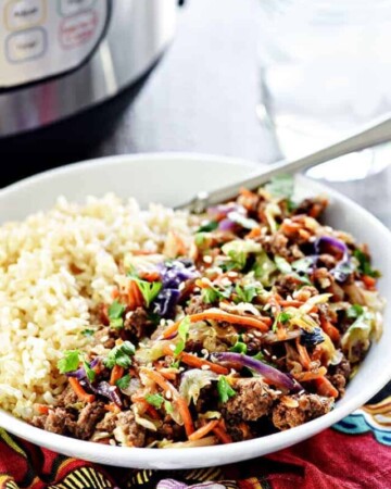 Instant Pot Egg Roll in a Bowl ~ a hearty, healthy, delicious recipe of egg roll "filling" without the wrapper, that effortlessly comes together in mere minutes in the pressure cooker! | FiveHeartHome.com