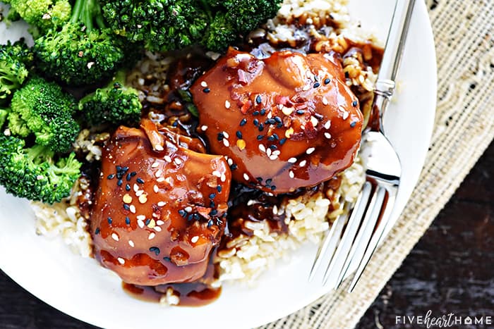 Aerial view of dinner on a plate.