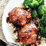 Instant Pot Teriyaki Chicken ~ an easy dinner recipe featuring chicken thighs in a sticky-sweet homemade sauce, served over rice or shredded in sandwiches! | FiveHeartHome.com