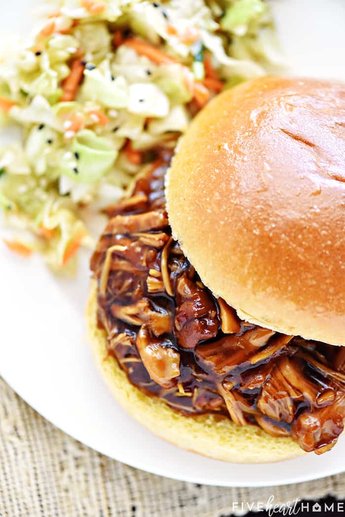 Shredded Teriyaki Chicken on a bun.