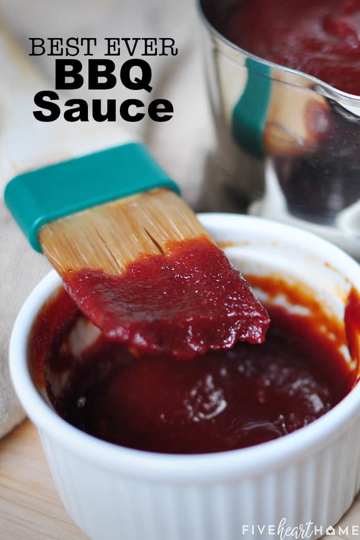 The Best BBQ Sauce Recipe ~ slightly sweet, slightly smoky, and slightly spicy, making it delicious on everything from brisket to ribs to chicken to pulled pork and more! | FiveHeartHome.com