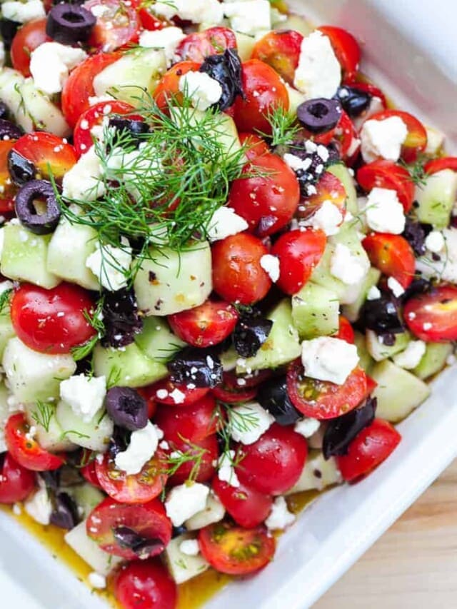 Cucumber Tomato Feta Salad with Olives and Dill