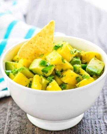 Bowl of Mango Avocado Salsa.